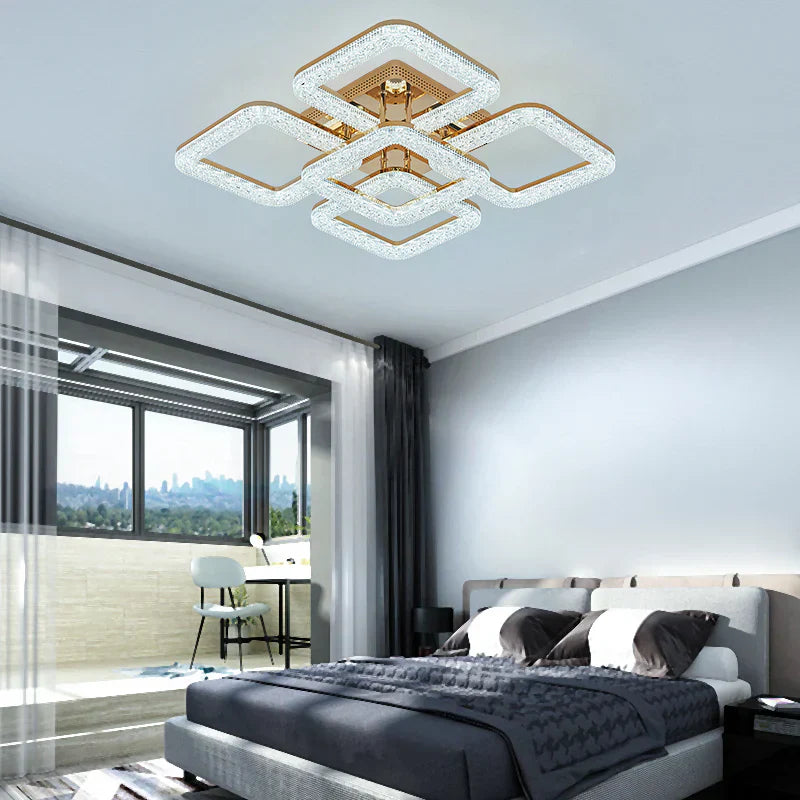 Lustra LED Golden SQUARE 4+1 Echivalent 800W Telecomanda