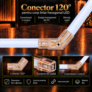 Conector HEGZA 120° pentru 2 x Corp Liniar Hexagonal LED