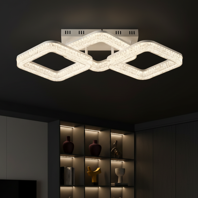 Lustra LED MATEO 3 Square White Echivalent 400W Telecomanda