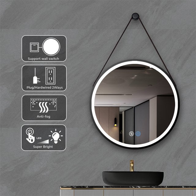 Oglinda LED Baie 5 Functii FOG Piele+Aluminiu 50cm