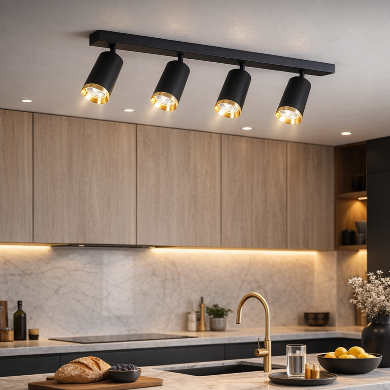 Lustra Mica Black & Gold Premium cu 4 Spoturi Reglabile