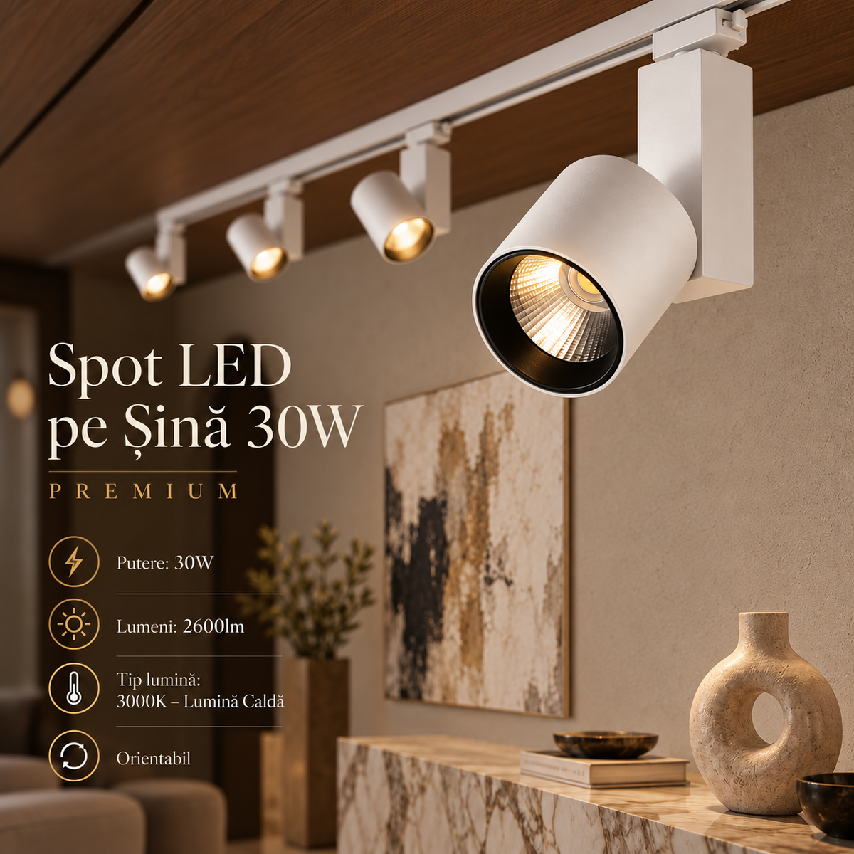 Spot LED Pe Sina Alb 3000K 30W Premium