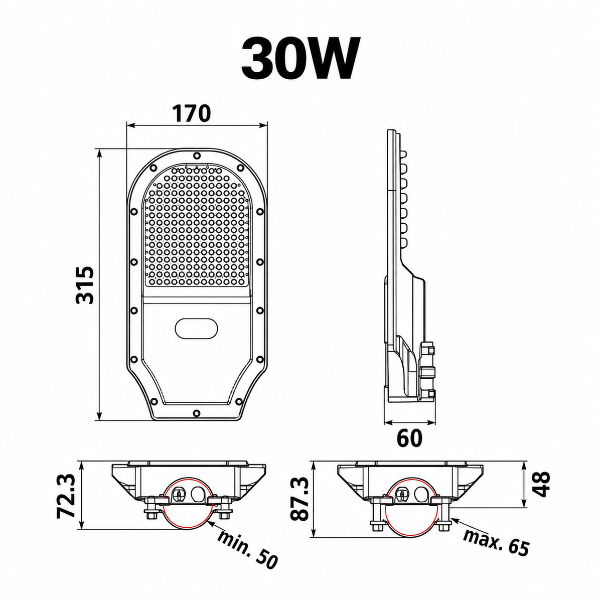 Lampa LED Orlando Pro Grey 30W | 4500lm | 6400K | IP65