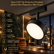 Spot LED Magnetic Rotund Premium Hyper Black 9W | ⌀9.5CM | 48V | 3 Tipuri de Lumina