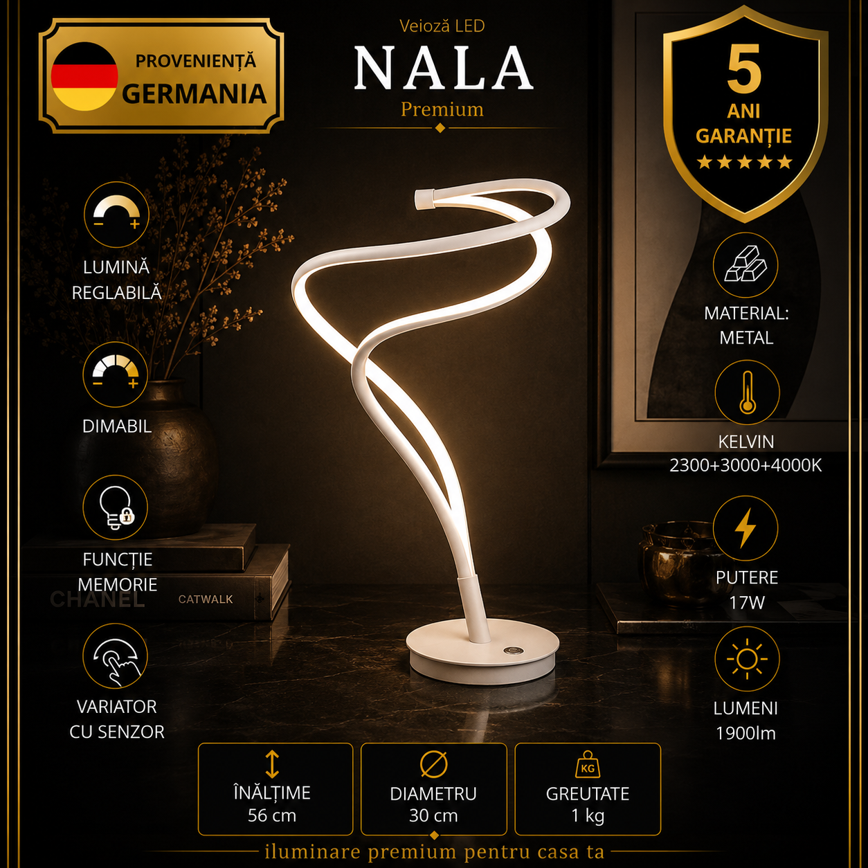 Veioza LED Premium Nala White 56CM