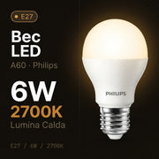 Bec LED A60 Mat Philips E27 Lumina Calda 6W Echivalent 40W