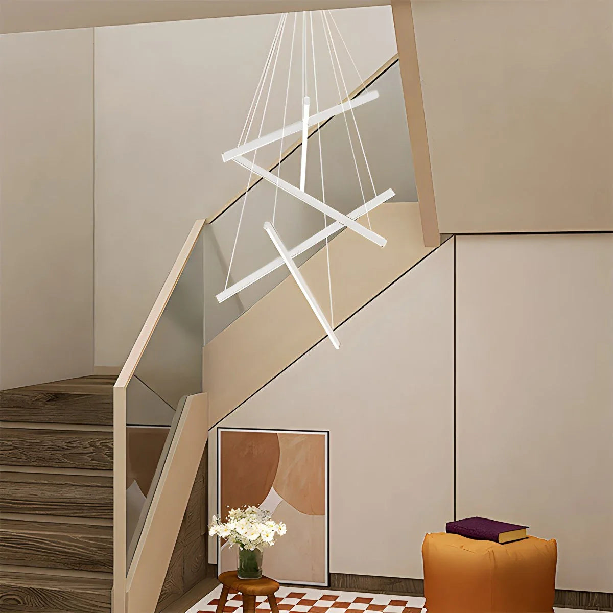 Lustra LED 5 Geometric WHITE Lines Suspendata Echivalent 500W