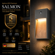 Aplica LED Premium SALMON Exterior cu Senzor 11W 3000K 1200lm