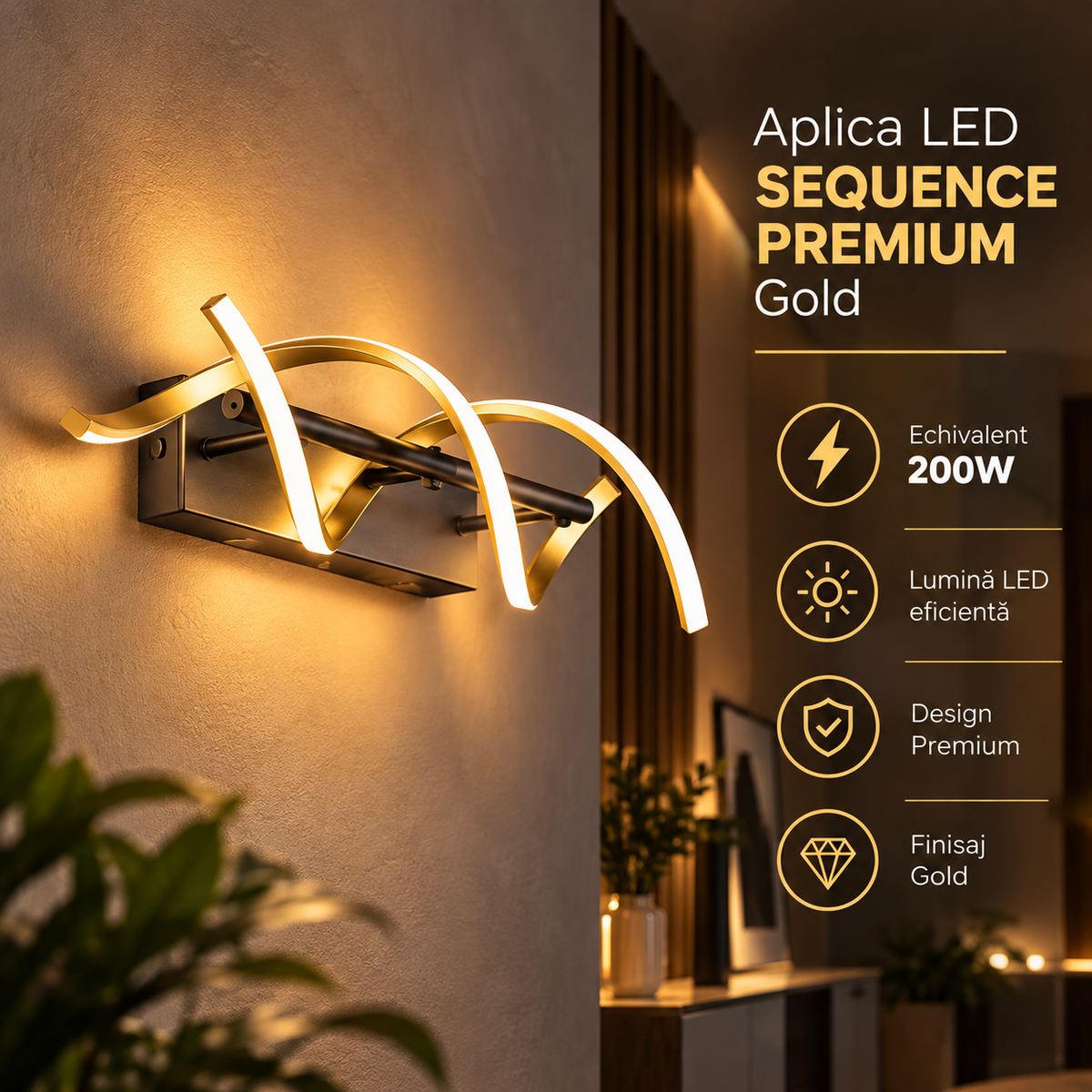 Aplica LED SEQUENCE PREMIUM Gold Echivalent 200W