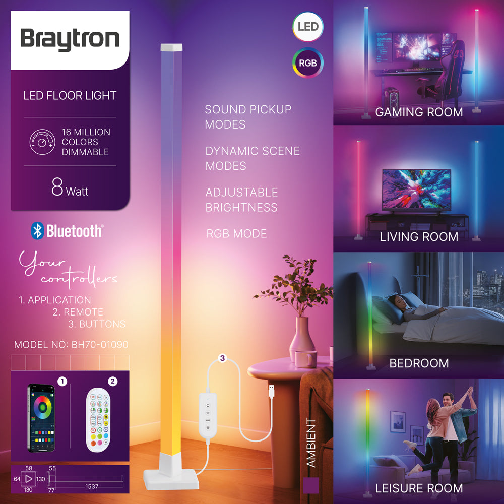 Lampadar LED RGB Smart 154CM Multicolor cu Telecomandă și Control App