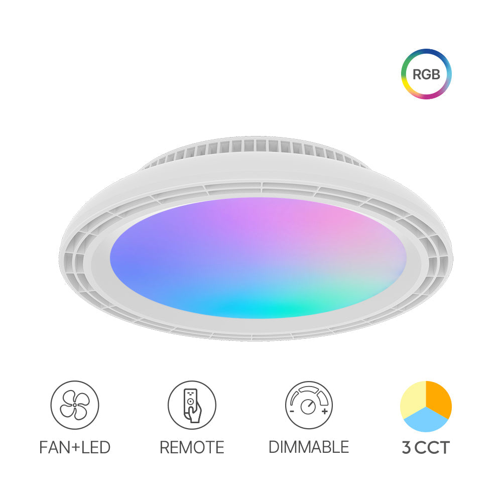 Lustra LED 3CCT Dimabila cu Ventilator si Telecomanda Alba RGB