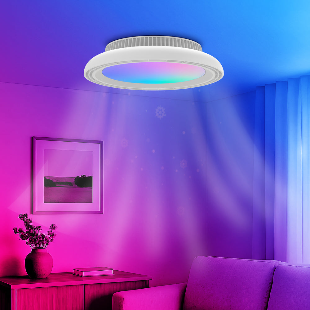 Lustra LED 3CCT Dimabila cu Ventilator si Telecomanda Alba RGB