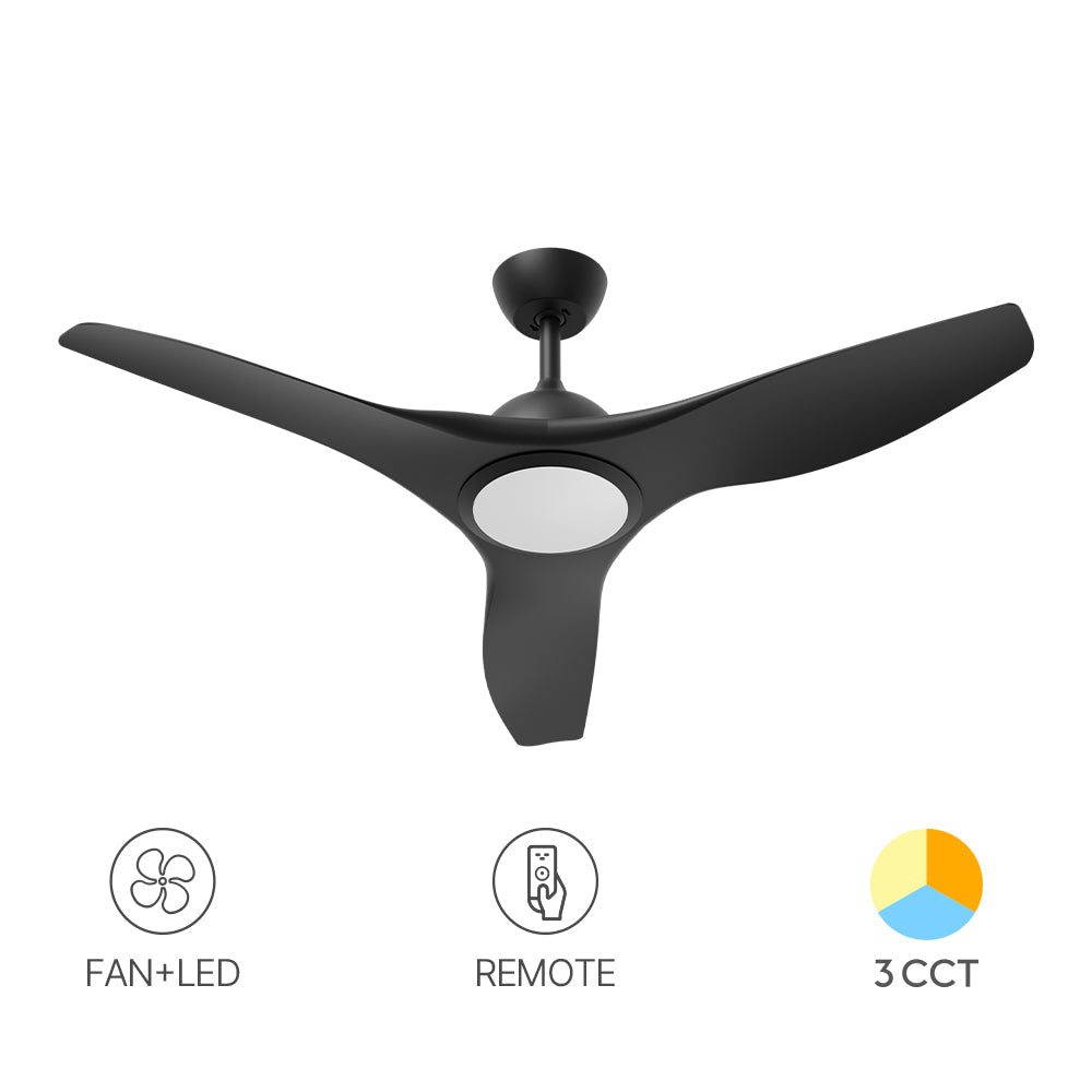 Lustra LED 3CCT MILOK Black cu Ventilator Echivalent 250W Telecomanda
