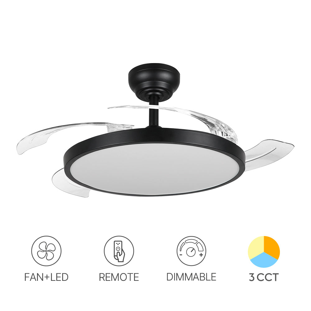 Lustra LED FANCY Black, 3160lm, 3 lumini, Ventilator si Telecomanda Premium