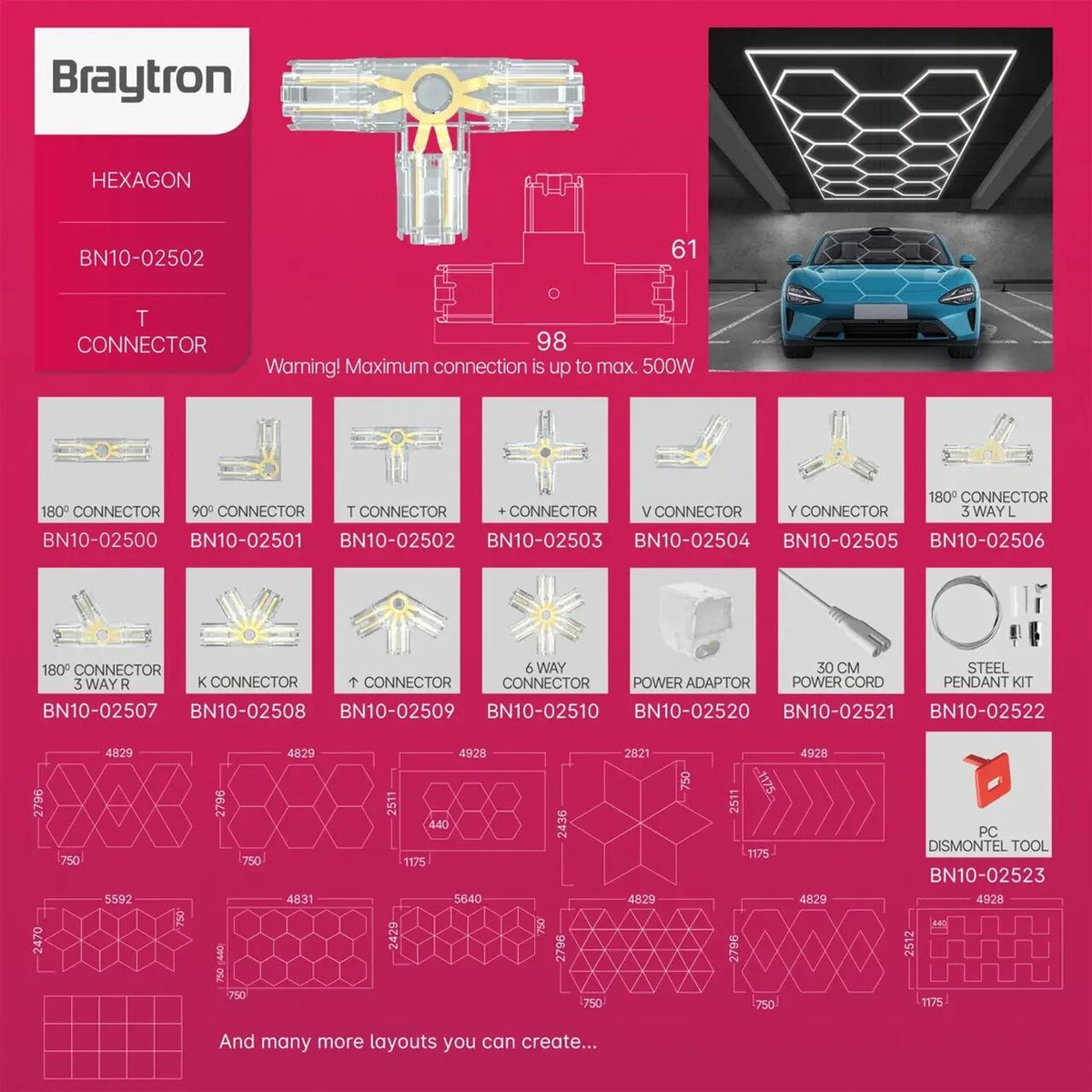 Conector HEGZA Forma T pentru 3 x Corp Liniar Hexagonal LED