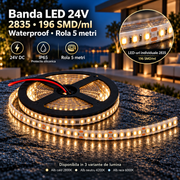Banda LED 24V - 2835 196 SMD/ml Waterproof - rola 5 metri