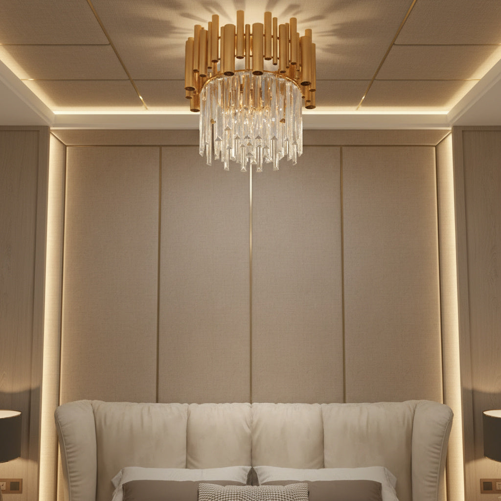 Candelabru Cristal Aplicat Rotund Golden Tubes Luxury 40CM