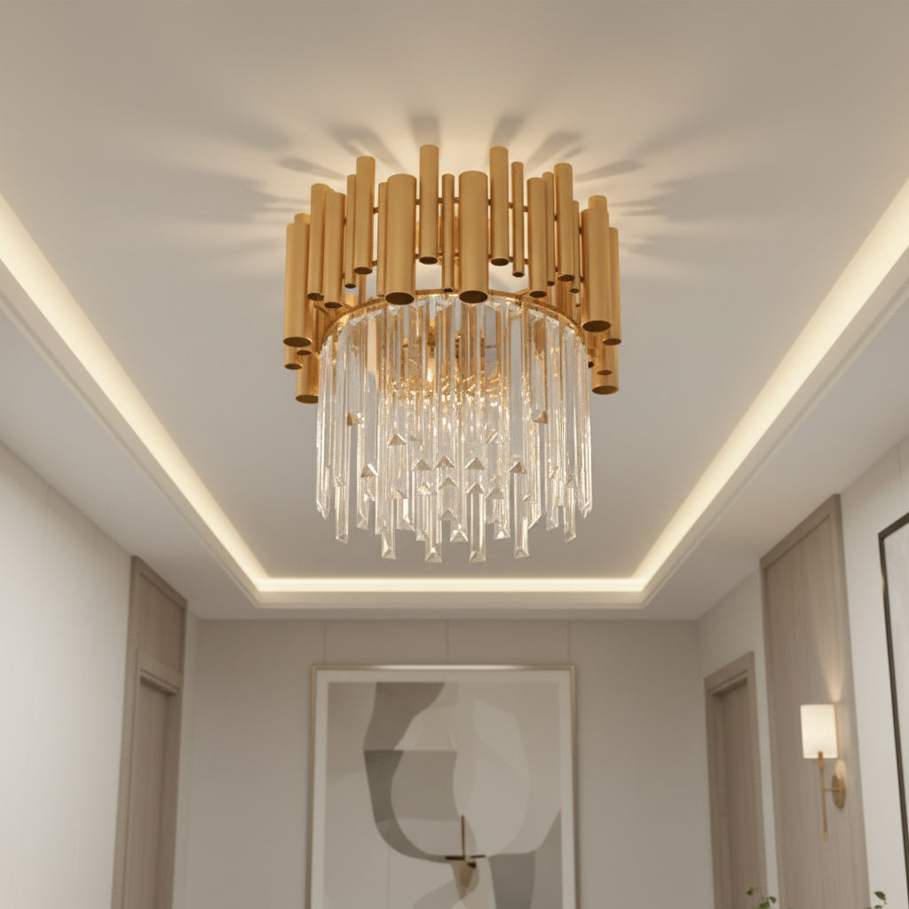 Candelabru Cristal Aplicat Rotund Golden Tubes Luxury 30CM