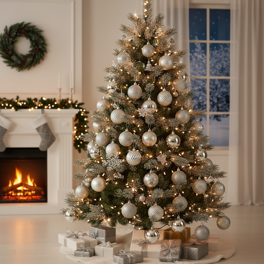 Set 12 Globuri Argintii Diverse Texturi