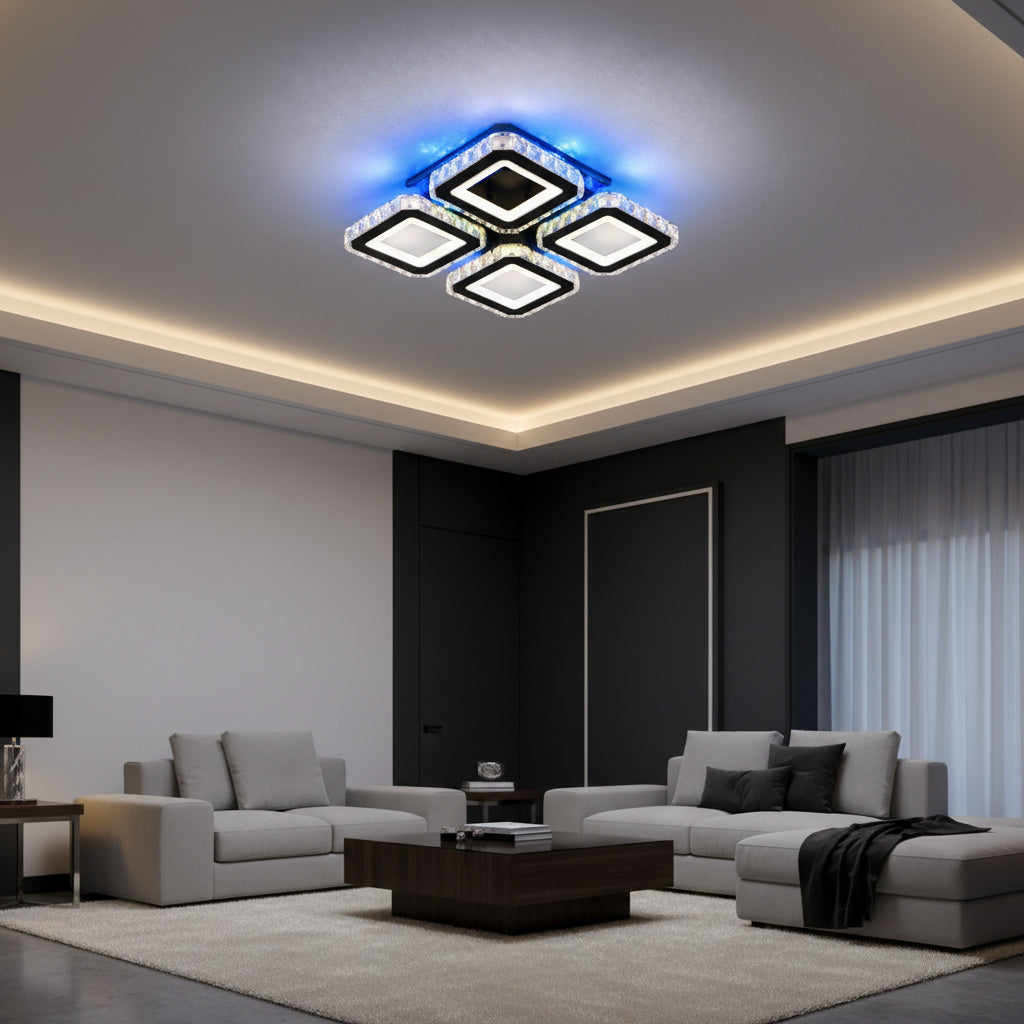 Lustra LED 2+2 SQUARE Cristal Black RGB Echivalent 500W Telecomanda