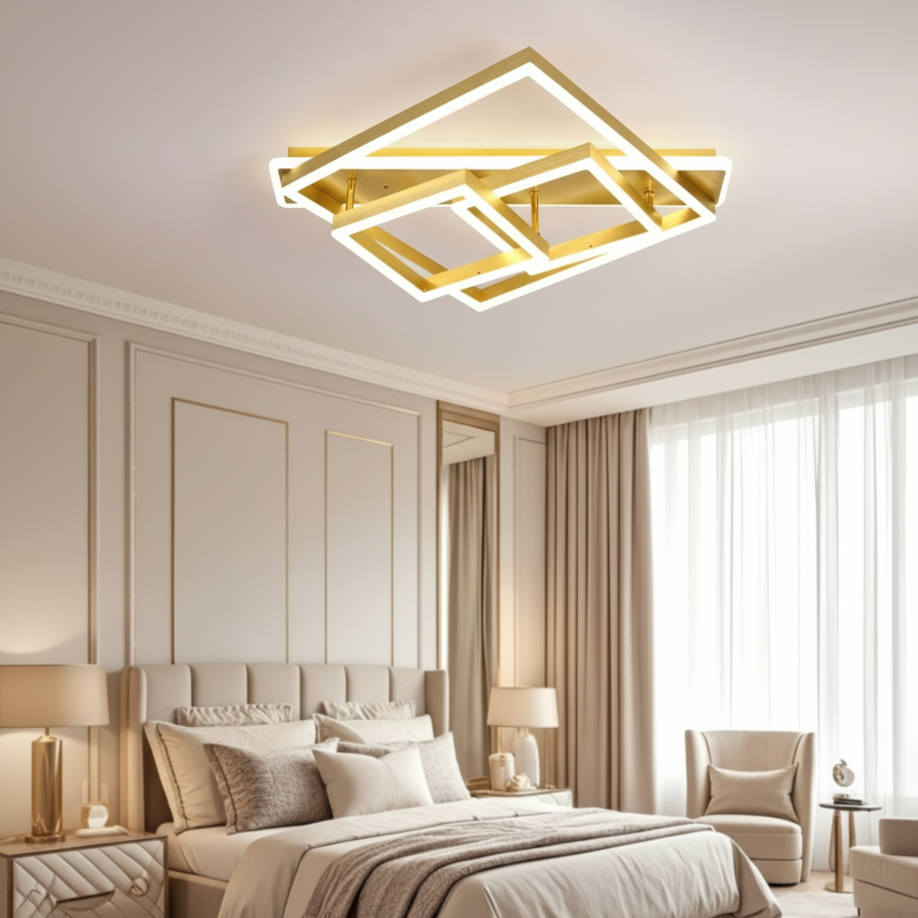 Lustra LED ALLIS SQUARES Gold Echivalent 800W Telecomanda