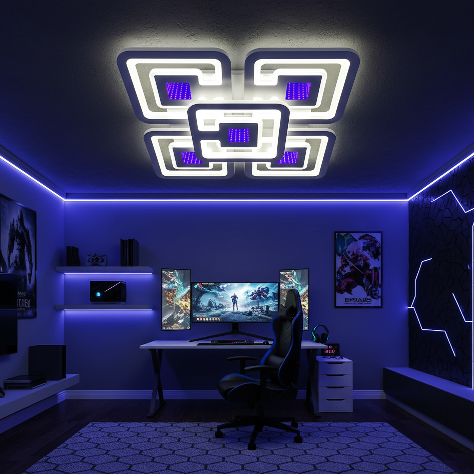 Lustra LED SUN MIRROR 3D RGB Echivalent 600W Telecomanda