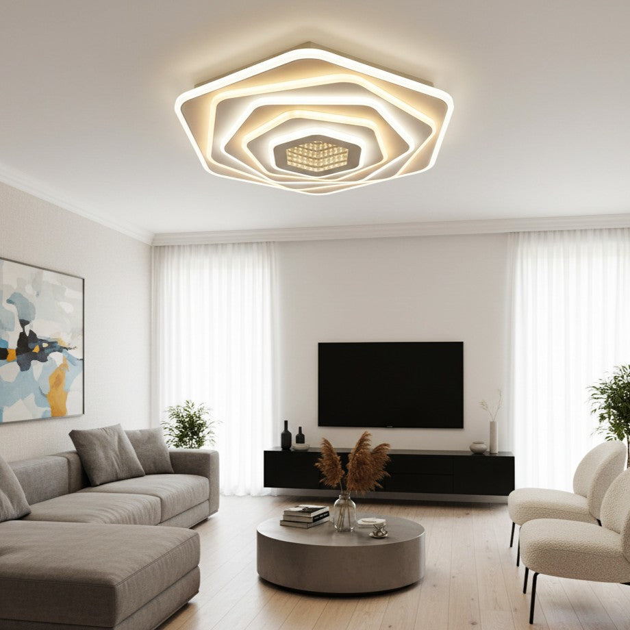 Lustra LED Pentagon MIRROR 3D Echivalent 800W Telecomanda