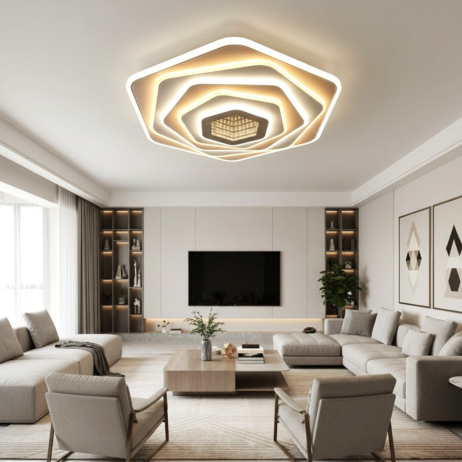 Lustra LED Pentagon MIRROR 3D Echivalent 800W Telecomanda