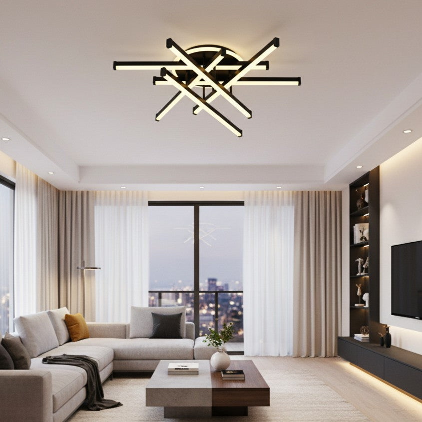 Lustra LED 6 LINES Design Round Black Echivalent 600W Telecomanda