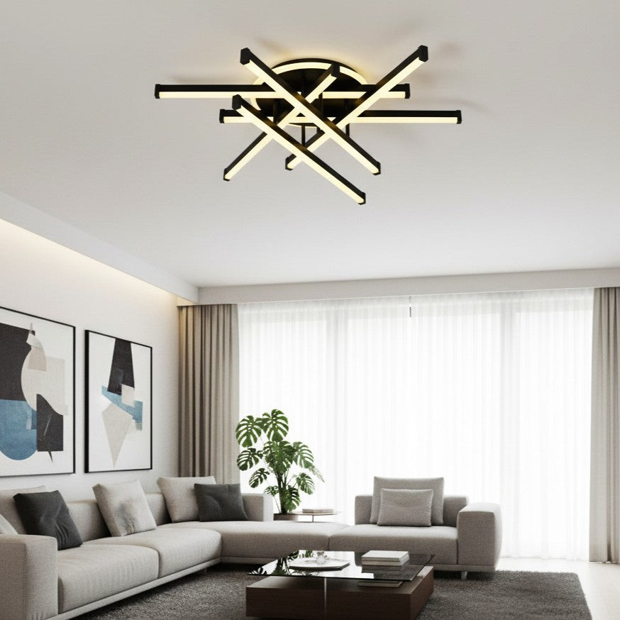 Lustra LED 6 LINES Design Round Black Echivalent 600W Telecomanda