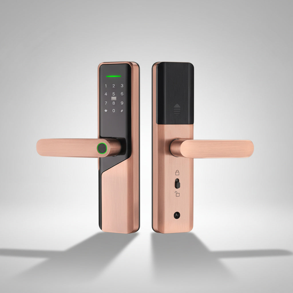 Incuietoare Smart Cyber Bronz cu Amprenta Pin Card Aplicatie si Cheie