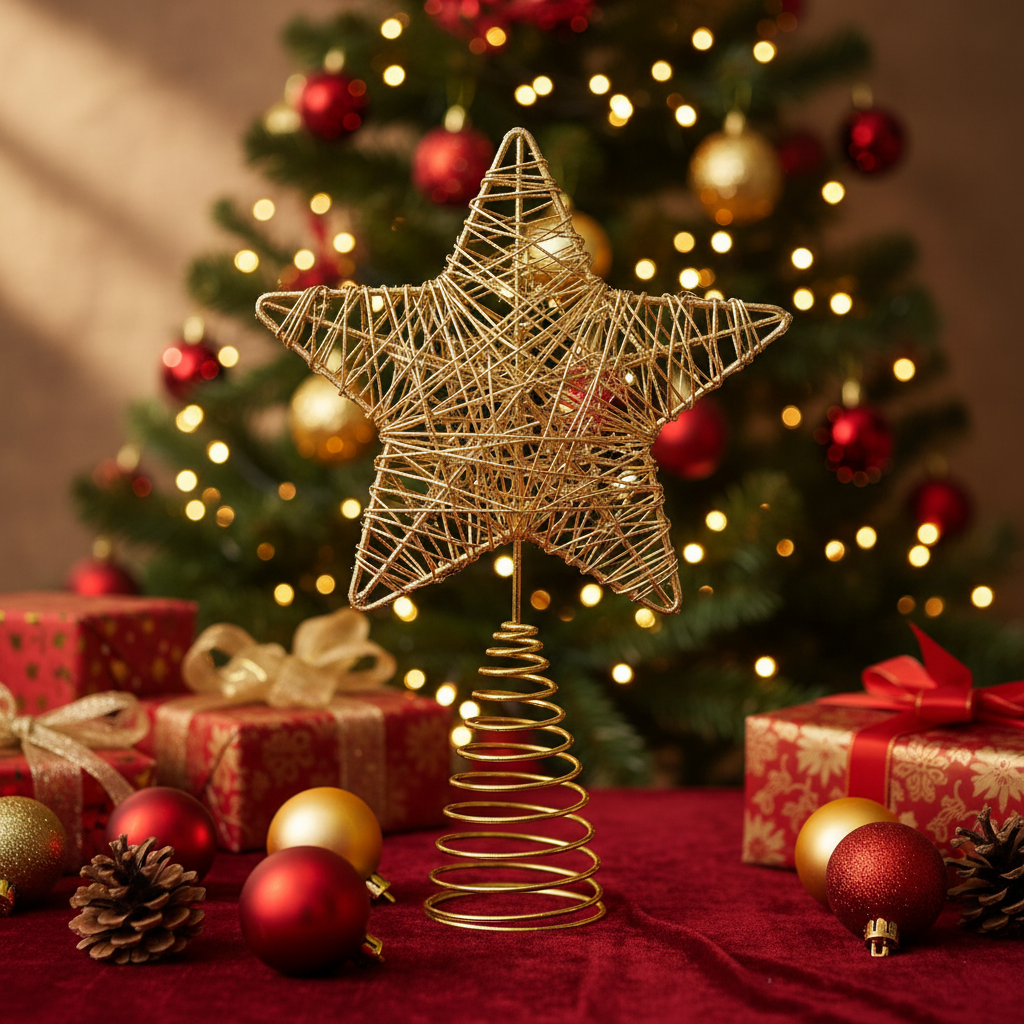 Stea Aurie Glitter Pentru Varful Bradului