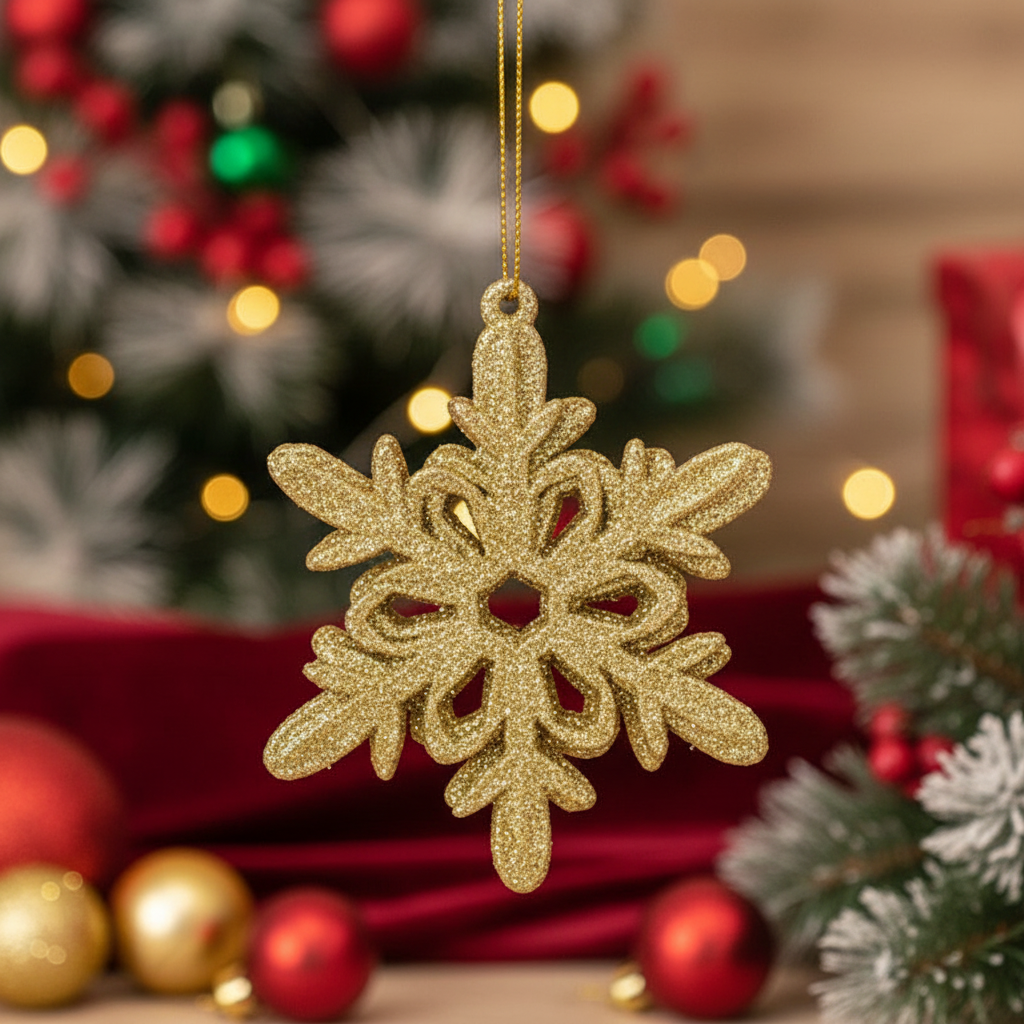 Set 6 Fulgi de Nea Aurii Glitter Pentru Impodobit Bradul