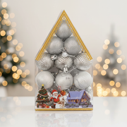 Set 12 Globuri Argintii Diverse Texturi