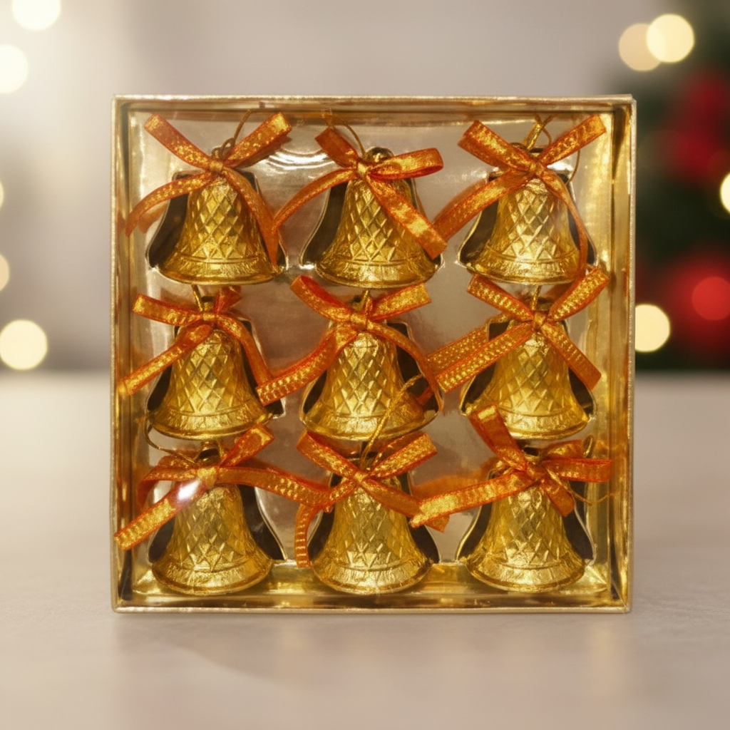 Set 9 Clopotei Aurii Pentru Impodobit Bradul