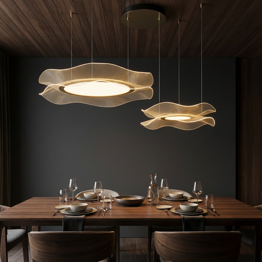 Lustra LED Golden Ripple Duo 2 Segmente Echivalent 400W Telecomanda