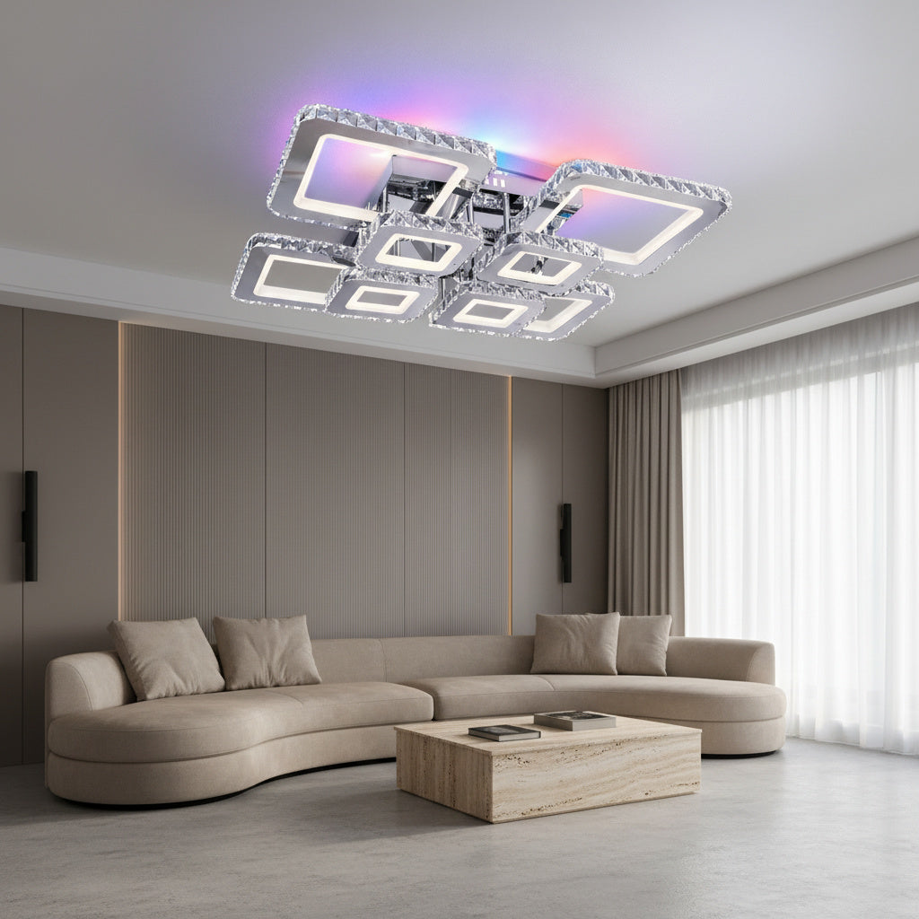 Lustra LED 4+4 Square Cristal Chrome Super RGB Echivalent 1000W