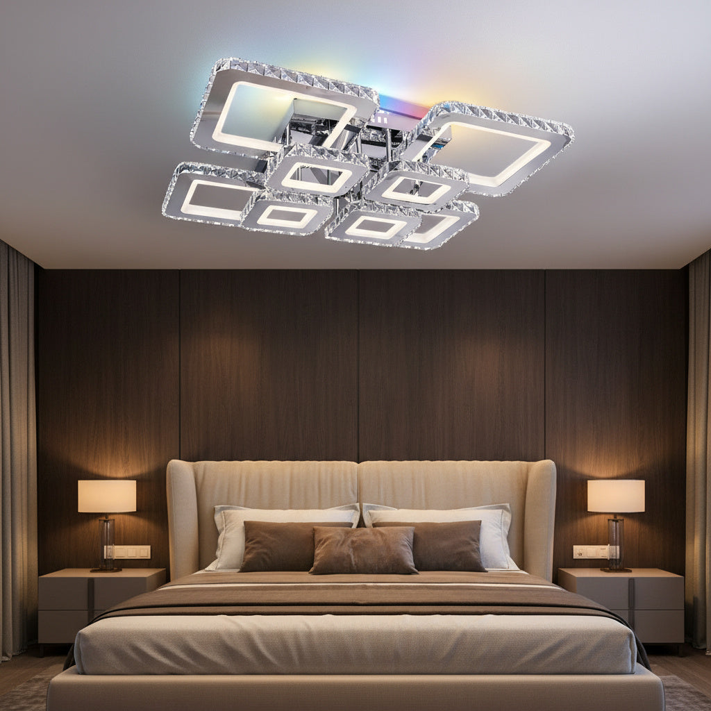 Lustra LED 4+4 Square Cristal Chrome Super RGB Echivalent 1000W