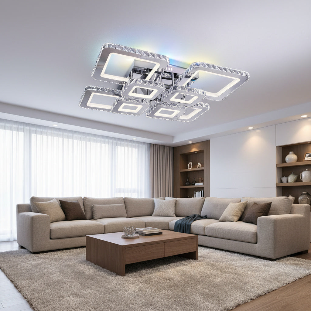 Lustra LED 4+4 Square Cristal Chrome Super RGB Echivalent 1000W