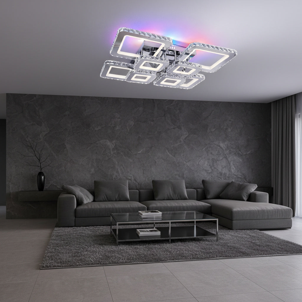 Lustra LED 4+4 Square Cristal Chrome Super RGB Echivalent 1000W
