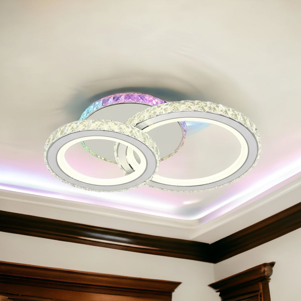 Lustra LED 1+1 Circle RGB Alb Cristal Echivalent 300W Telecomanda