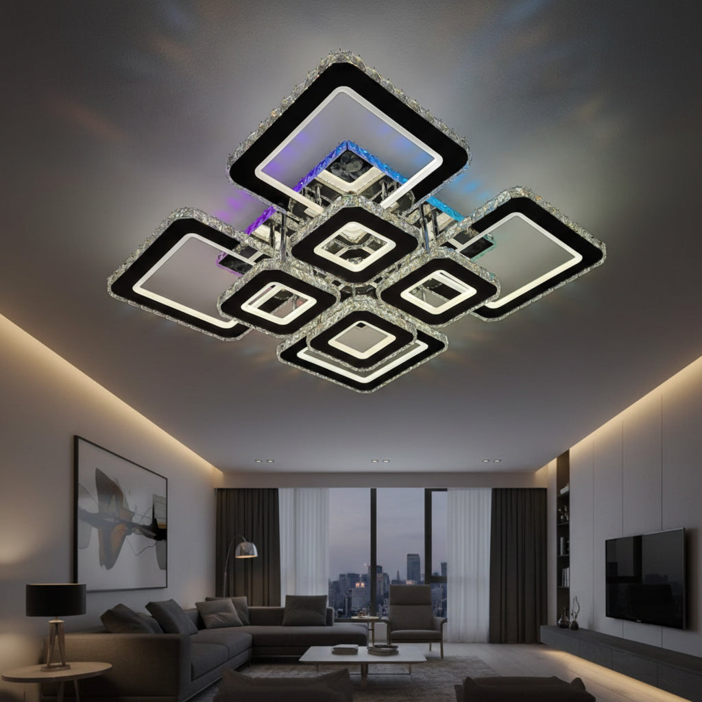 Lustra LED 4+4 Square Cristal Black Super RGB Echivalent 1000W
