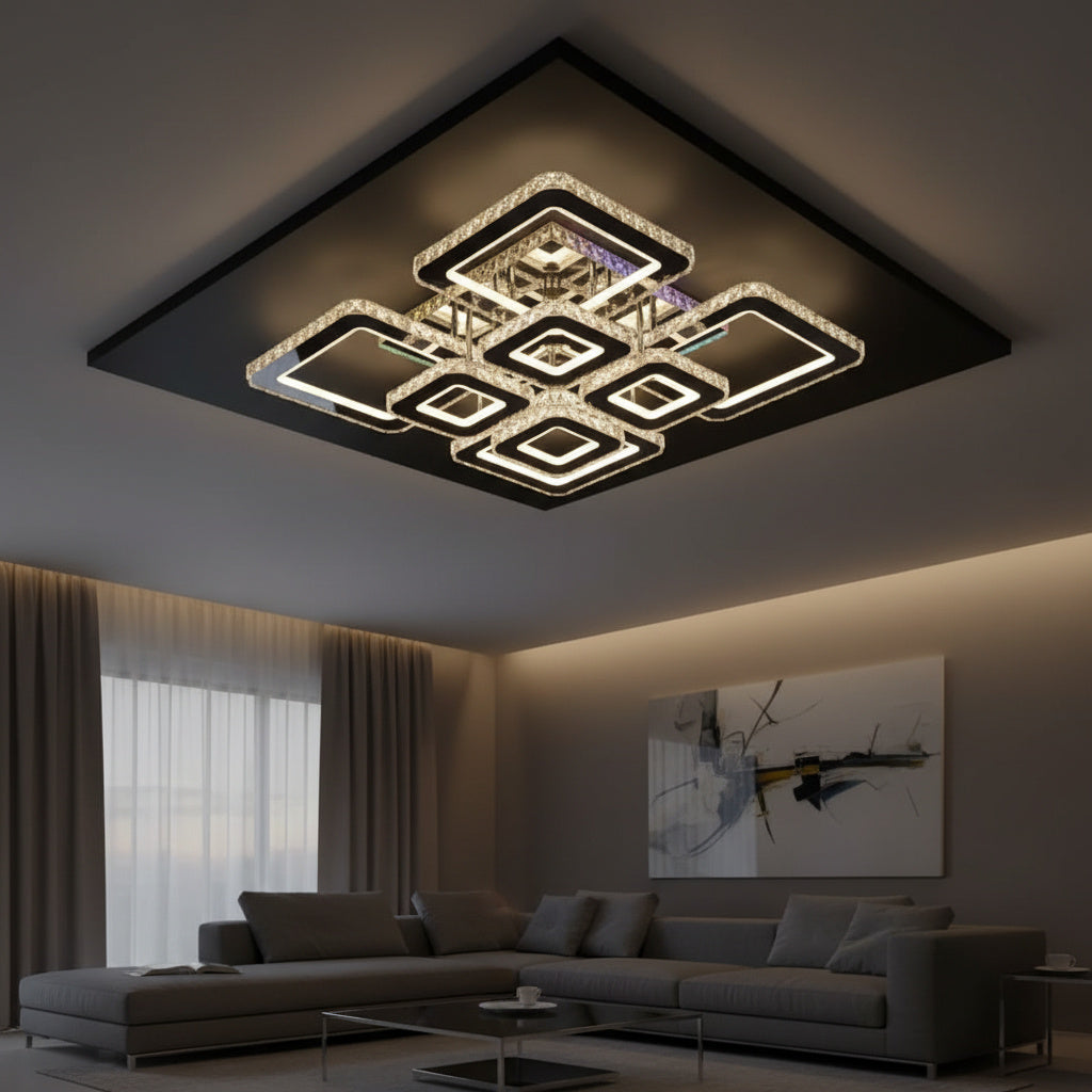 Lustra LED 4+4 Square Cristal Black Super RGB Echivalent 1000W