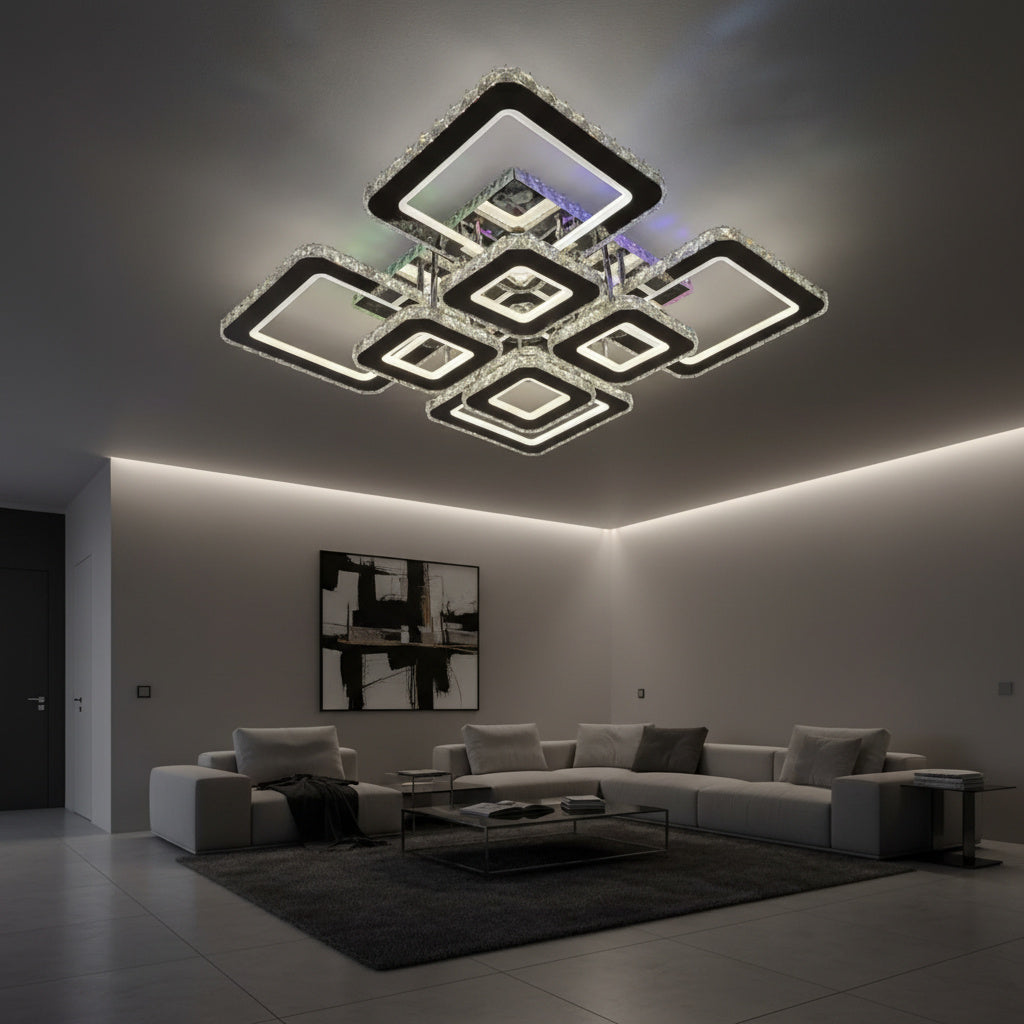 Lustra LED 4+4 Square Cristal Black Super RGB Echivalent 1000W