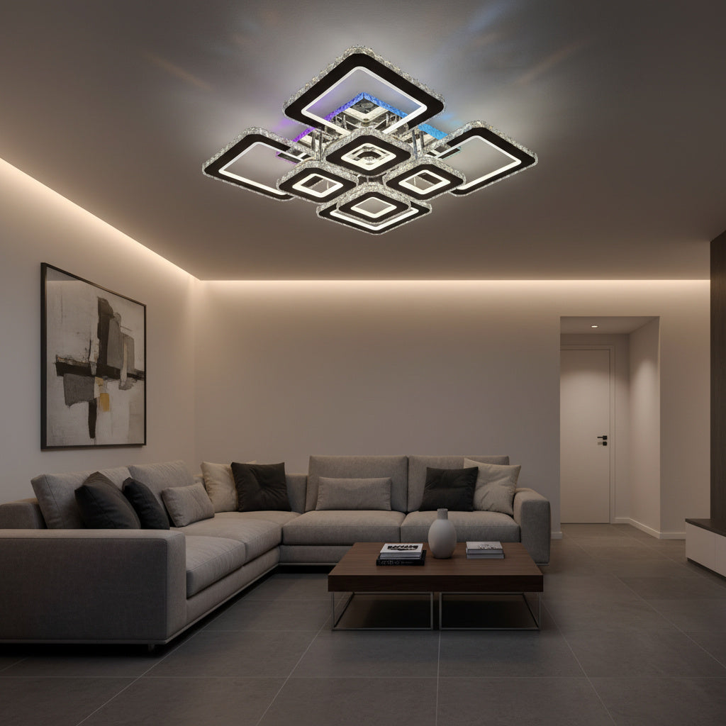 Lustra LED 4+4 Square Cristal Black Super RGB Echivalent 1000W