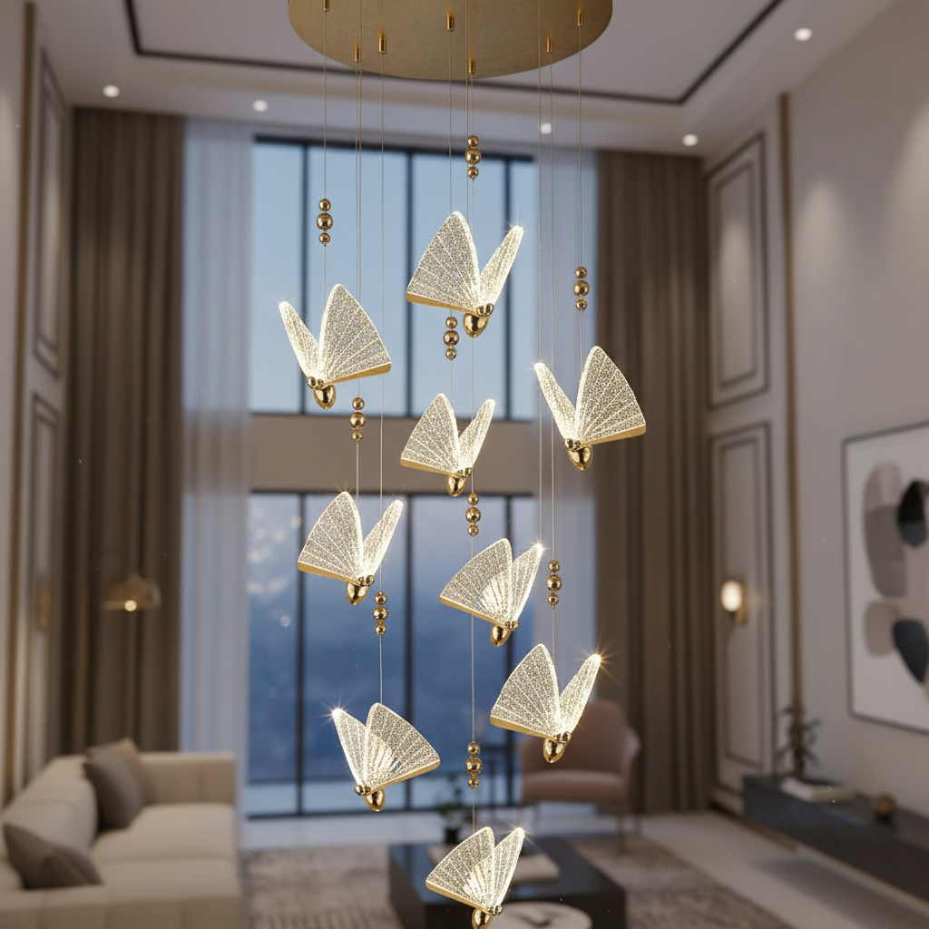 Lustra LED Luxury 9 Golden Butterflies