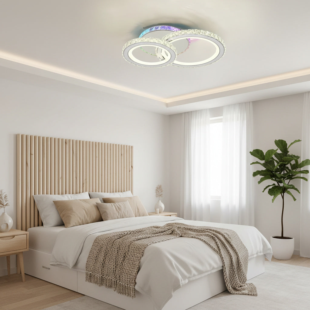 Lustra LED 1+1 Circle RGB Alb Cristal Echivalent 300W Telecomanda