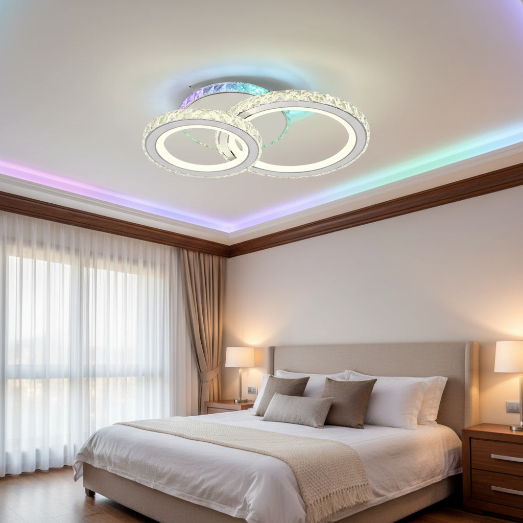 Lustra LED 1+1 Circle RGB Alb Cristal Echivalent 300W Telecomanda