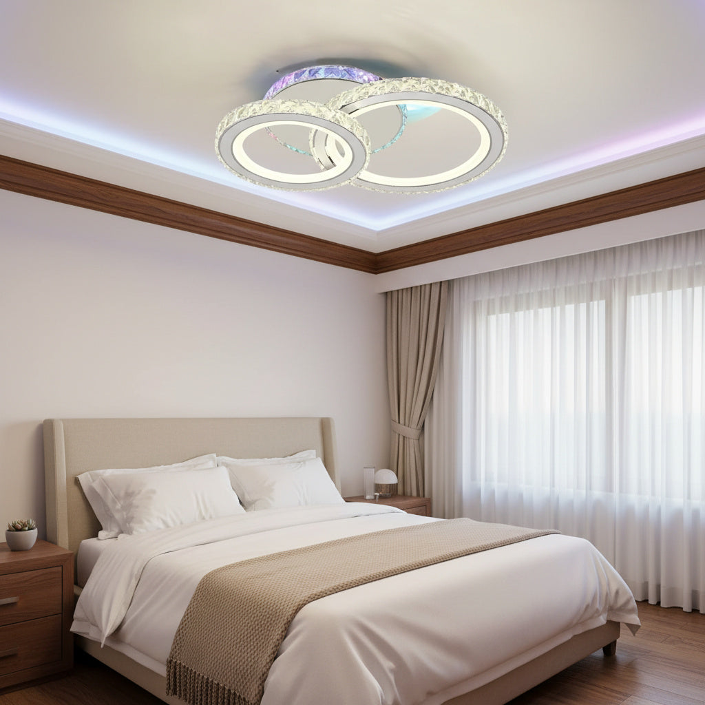 Lustra LED 1+1 Circle RGB Alb Cristal Echivalent 300W Telecomanda