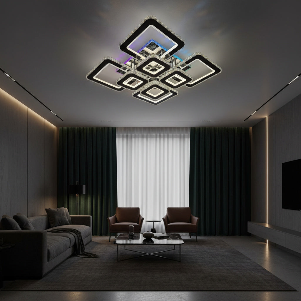 Lustra LED 4+4 Square Cristal Black Super RGB Echivalent 1000W